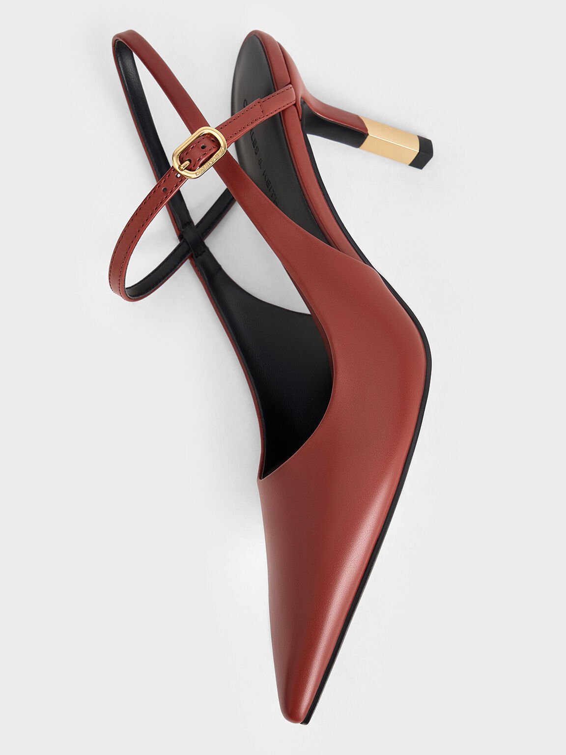 Two-Tone Heel Slingback Pumps, Red, hi-res