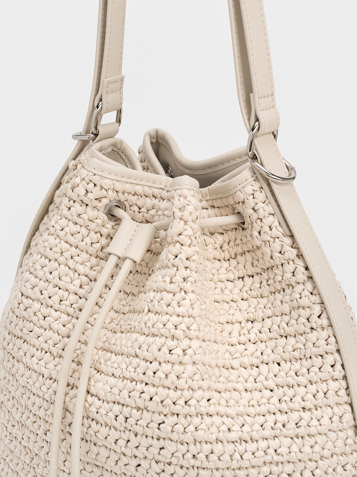 Neva Woven Two-Way Bucket Bag, Beige, hi-res