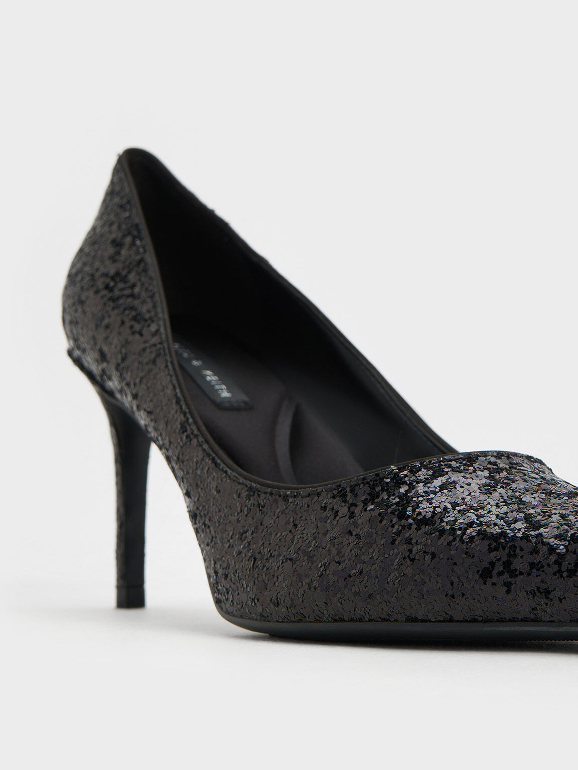Belle & Lucy Stylish Black Glitter Midi Heels | Cinderella Shoes