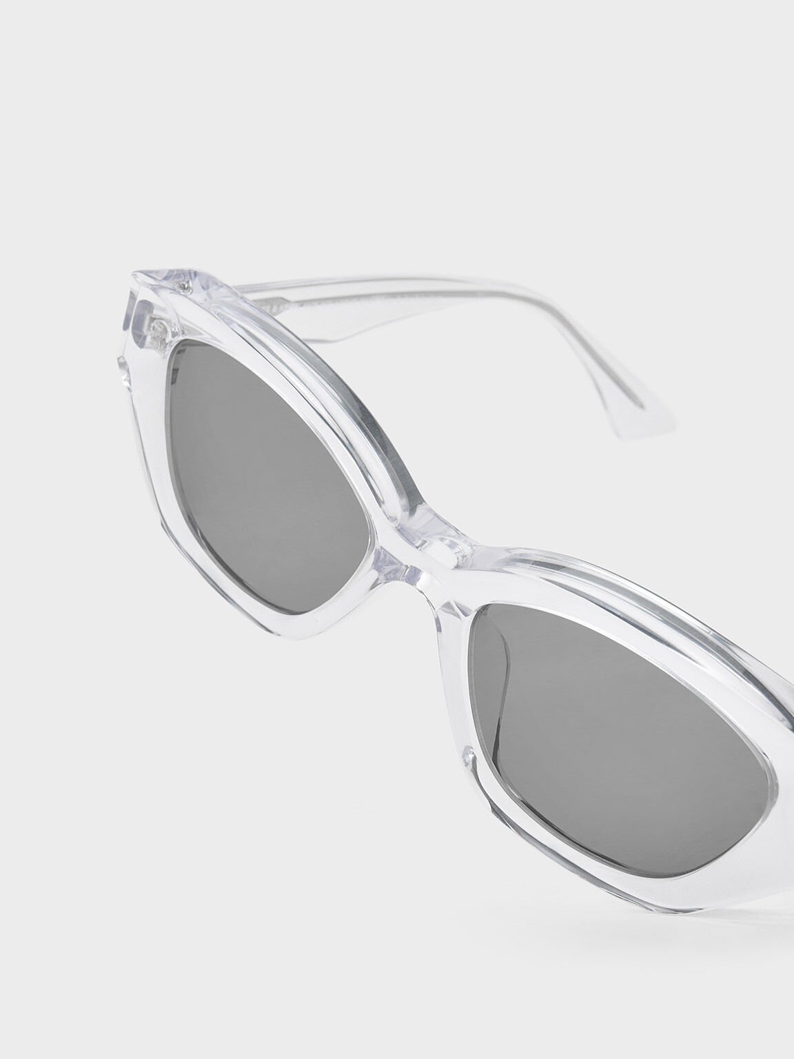 Recycled Acetate Geometric-Frame Cateye Sunglasses, Clear, hi-res