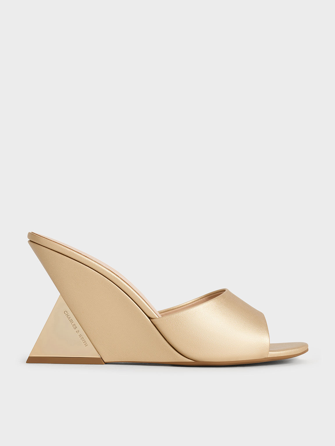 Triangle-Heel Wedge Mules, Gold, hi-res