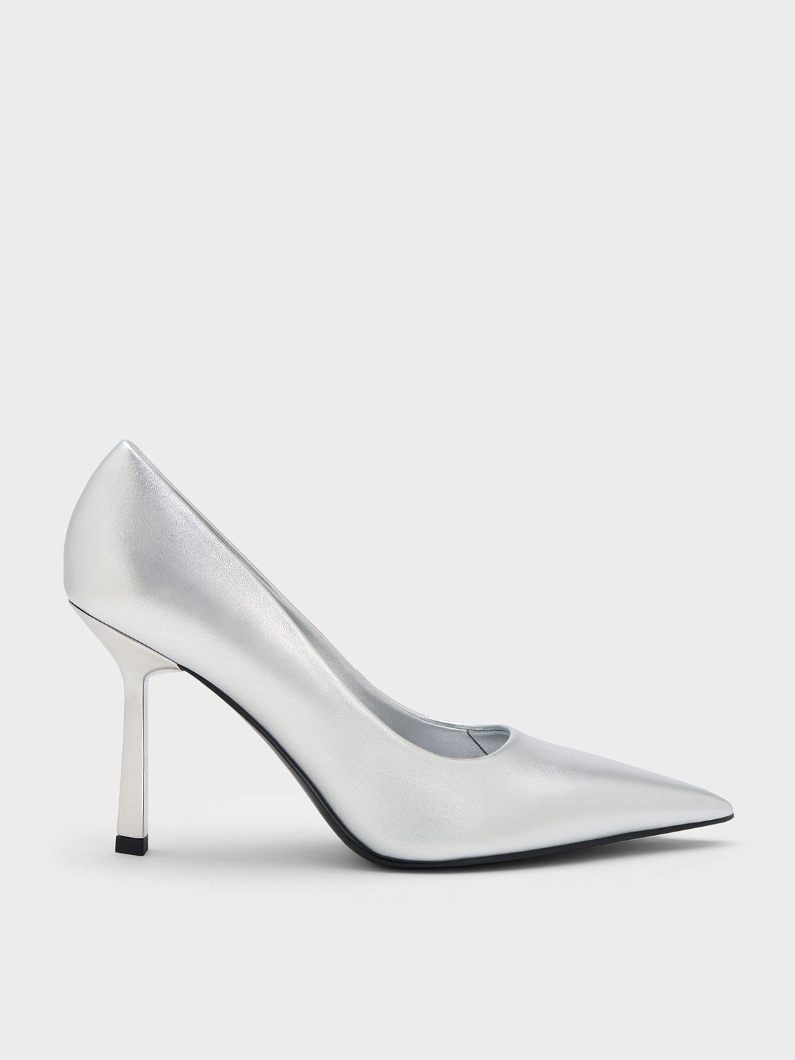 Metallic Pointed-Toe Pumps, Silver, hi-res