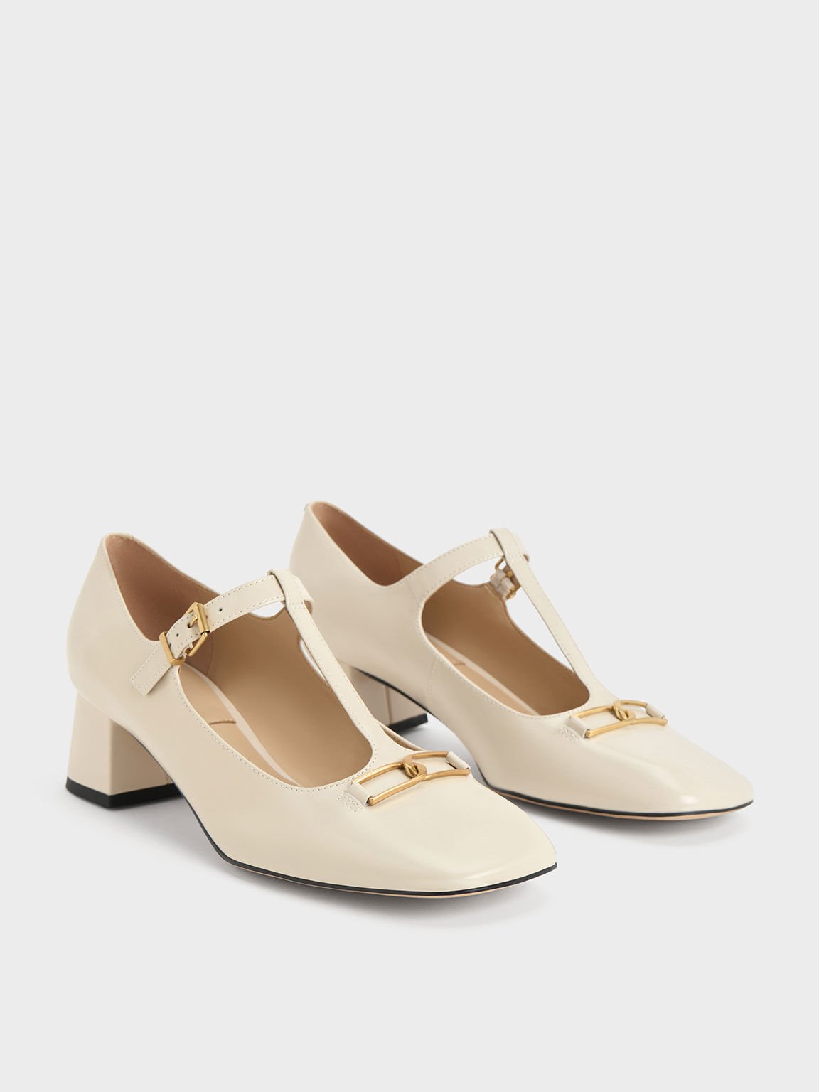 Gabine Leather T-Bar Mary Jane Pumps, Chalk, hi-res