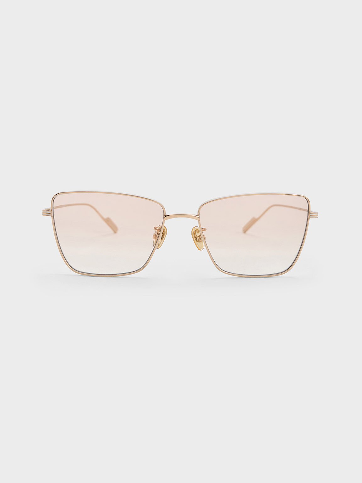 Metallic-Rim Square Sunglasses, Pink, hi-res