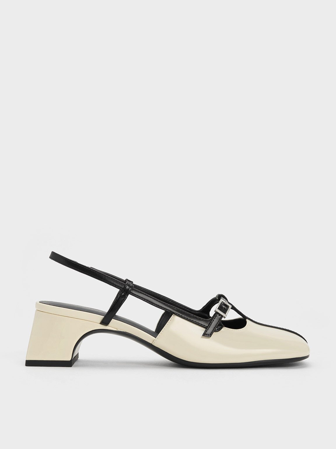 Charles & Keith Slingback Black Toe Heeled Shoes in White