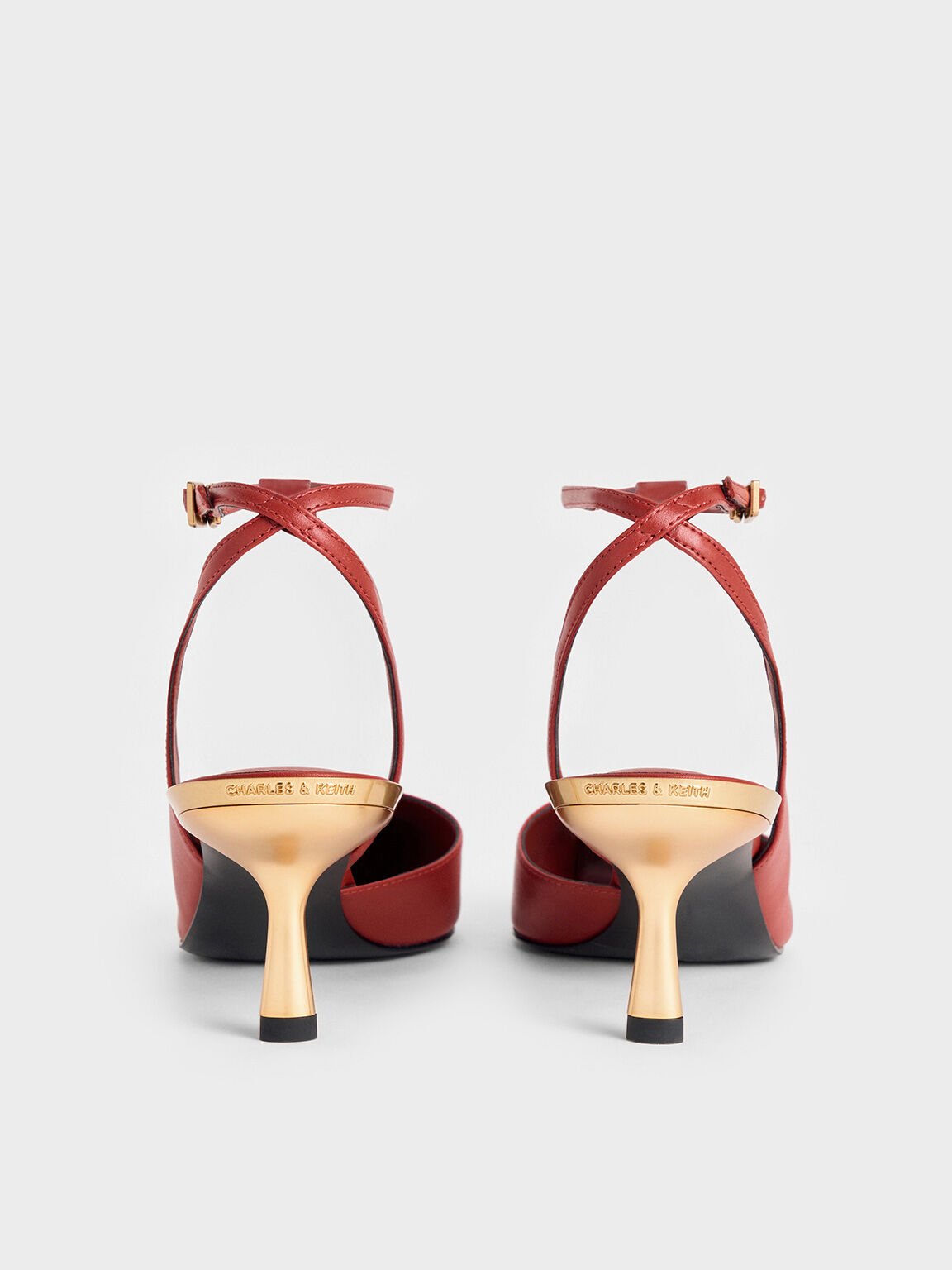 Metallic-Heel Ankle-Strap D'Orsay Pumps, Brick, hi-res