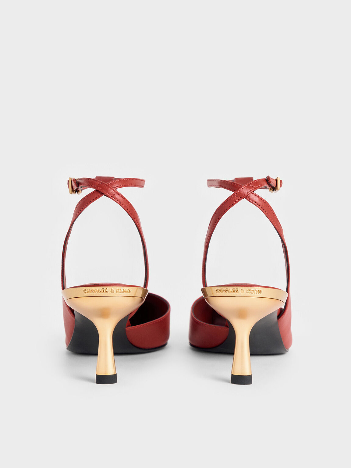 Metallic-Heel Ankle-Strap D'Orsay Pumps, Brick, hi-res