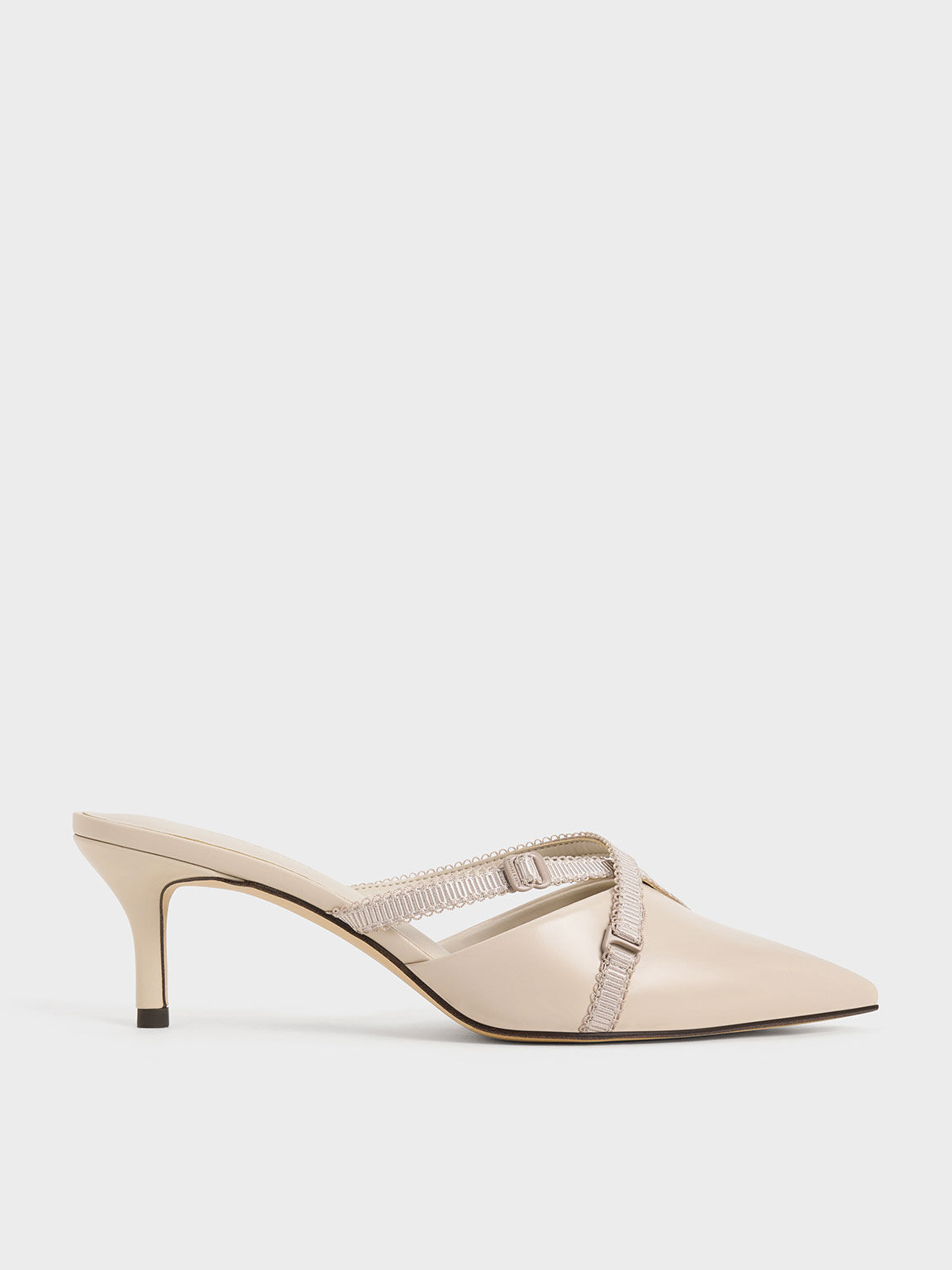 Grosgrain-Strap Pointed-Toe Mules, Nude, hi-res