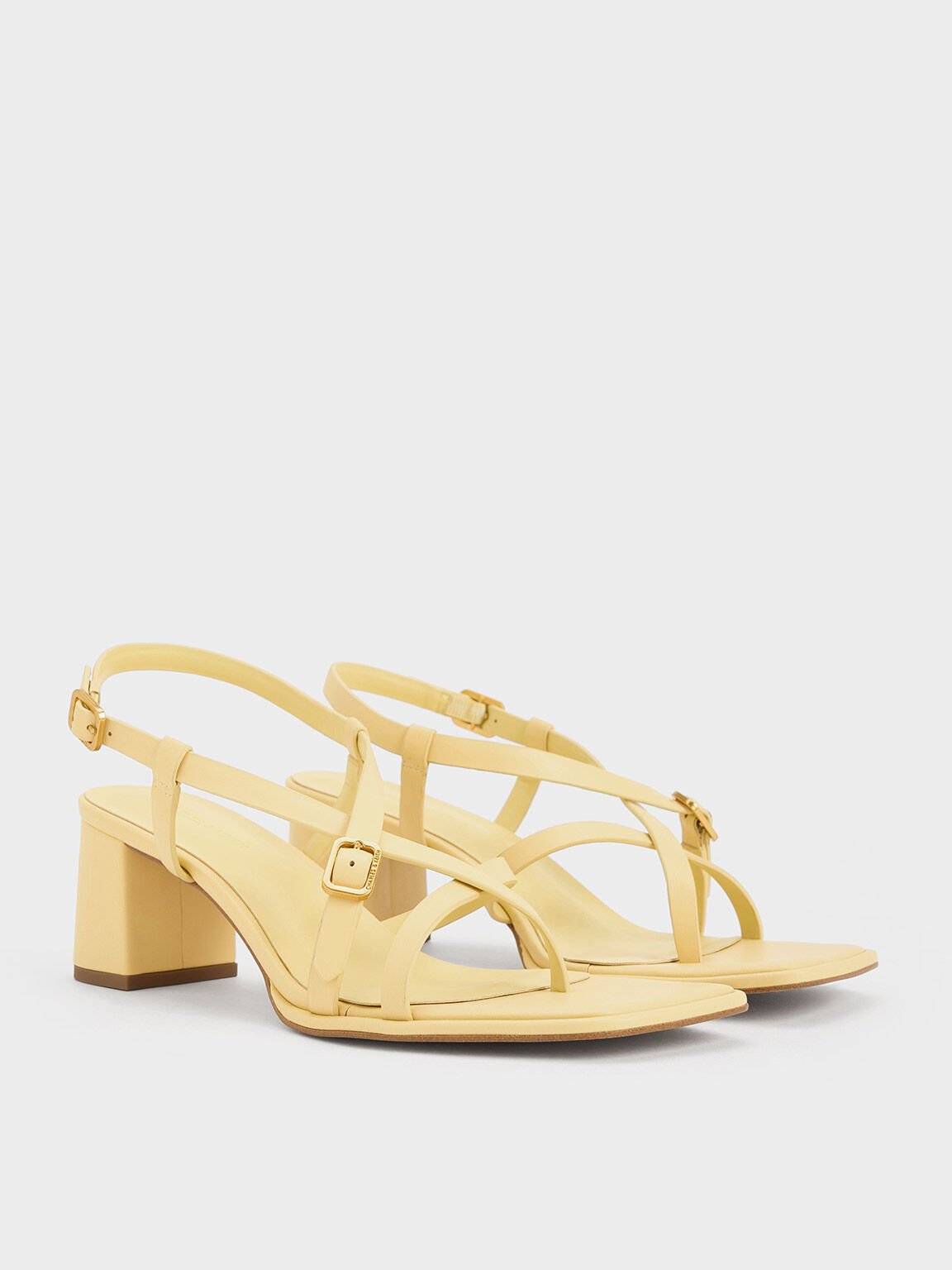 Strappy Block-Heel Thong Sandals, Yellow, hi-res