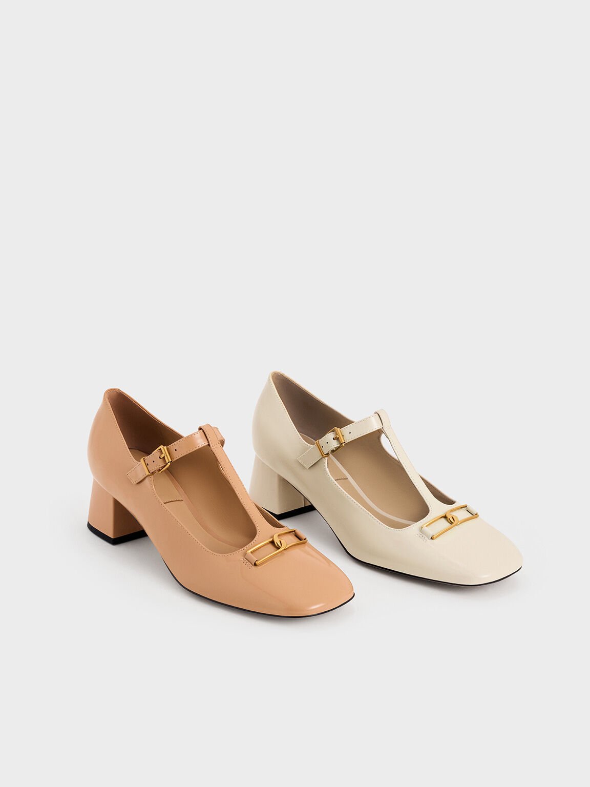 Gabine Leather T-Bar Mary Jane Pumps, Chalk, hi-res