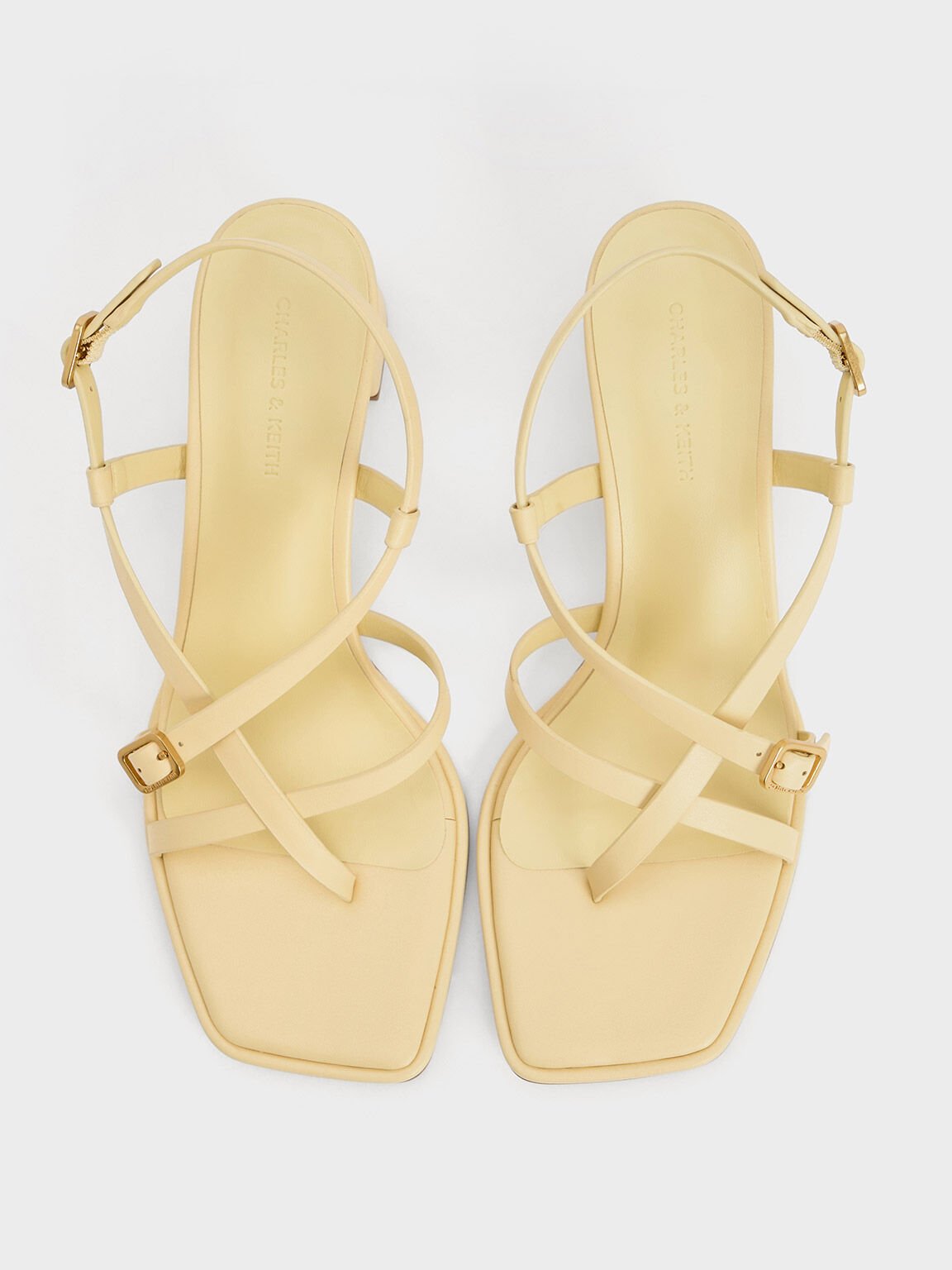 Strappy Block-Heel Thong Sandals, Yellow, hi-res