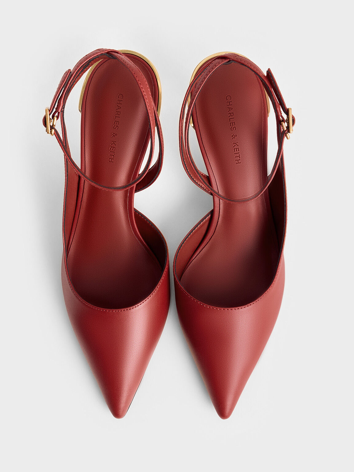 Metallic-Heel Ankle-Strap D'Orsay Pumps, Brick, hi-res