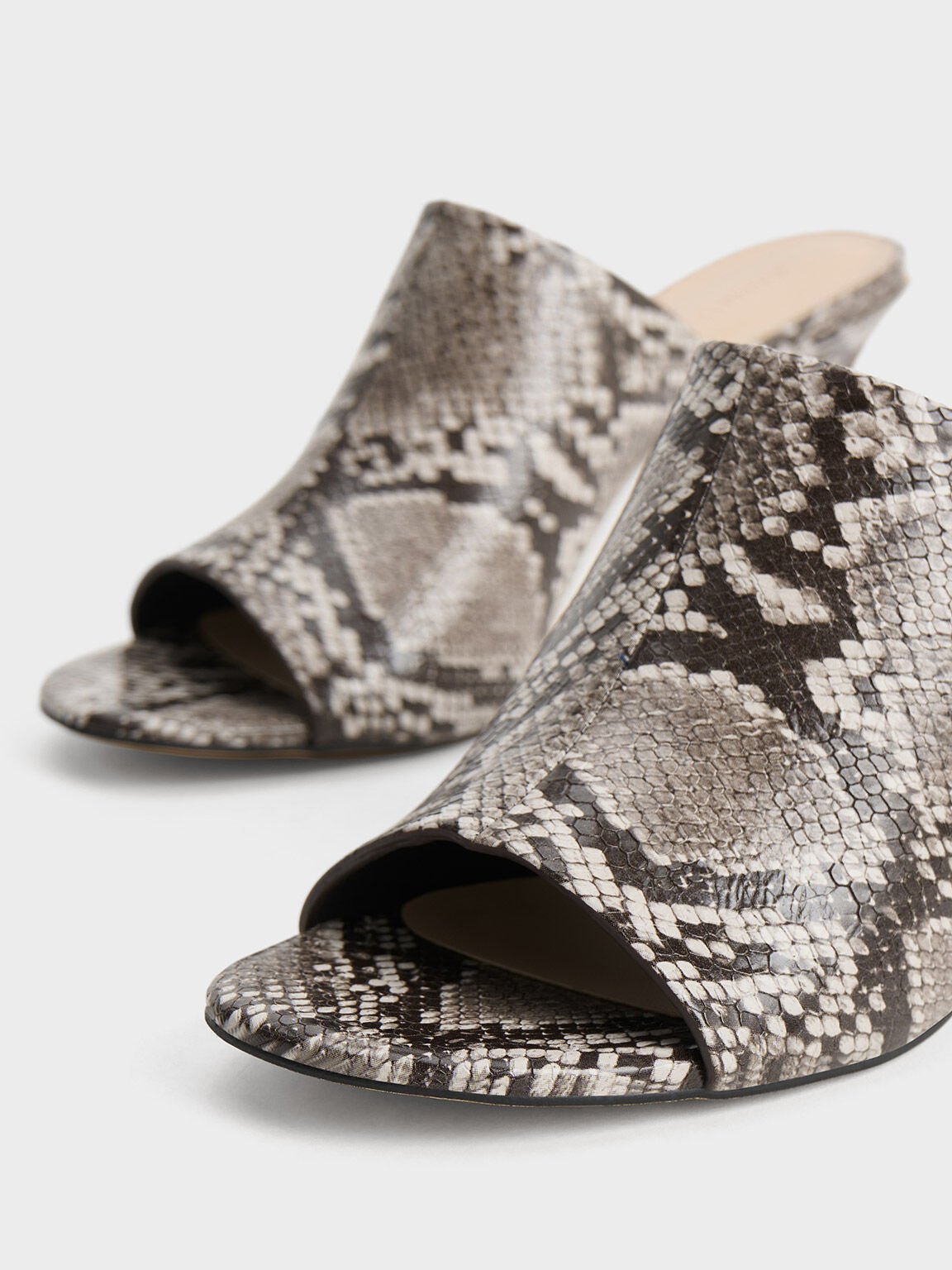 Snake-Print Round-Toe Heeled Mules, Animal Print Natural, hi-res