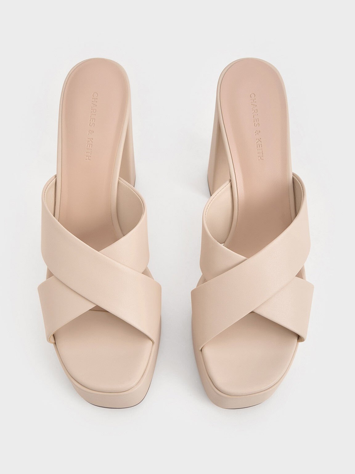 Crossover Strap Platform Mules, Cream, hi-res