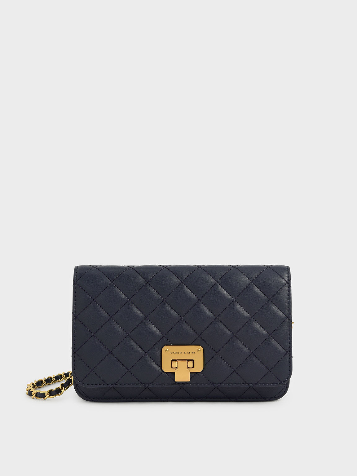 Navy Quilted Push-Lock Clutch - CHARLES & KEITH IN