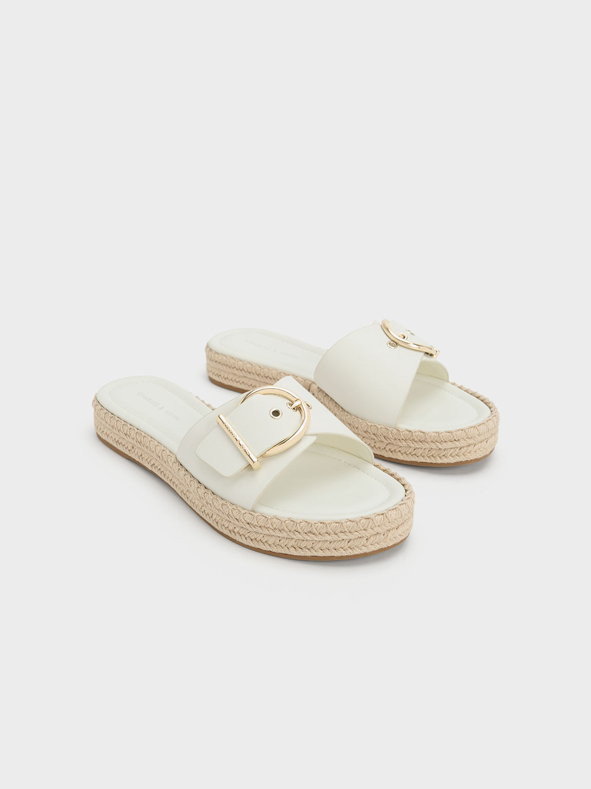 Chalk Buckled Espadrille Flat Sandals - CHARLES & KEITH IN