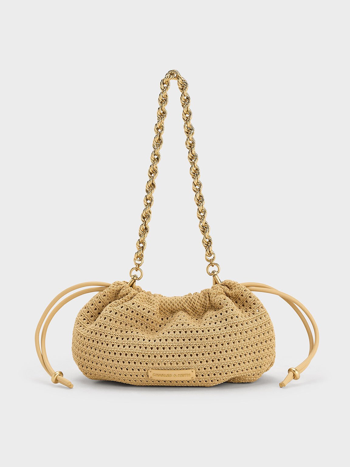 Ida Knitted Chain-Handle Clutch, Beige, hi-res