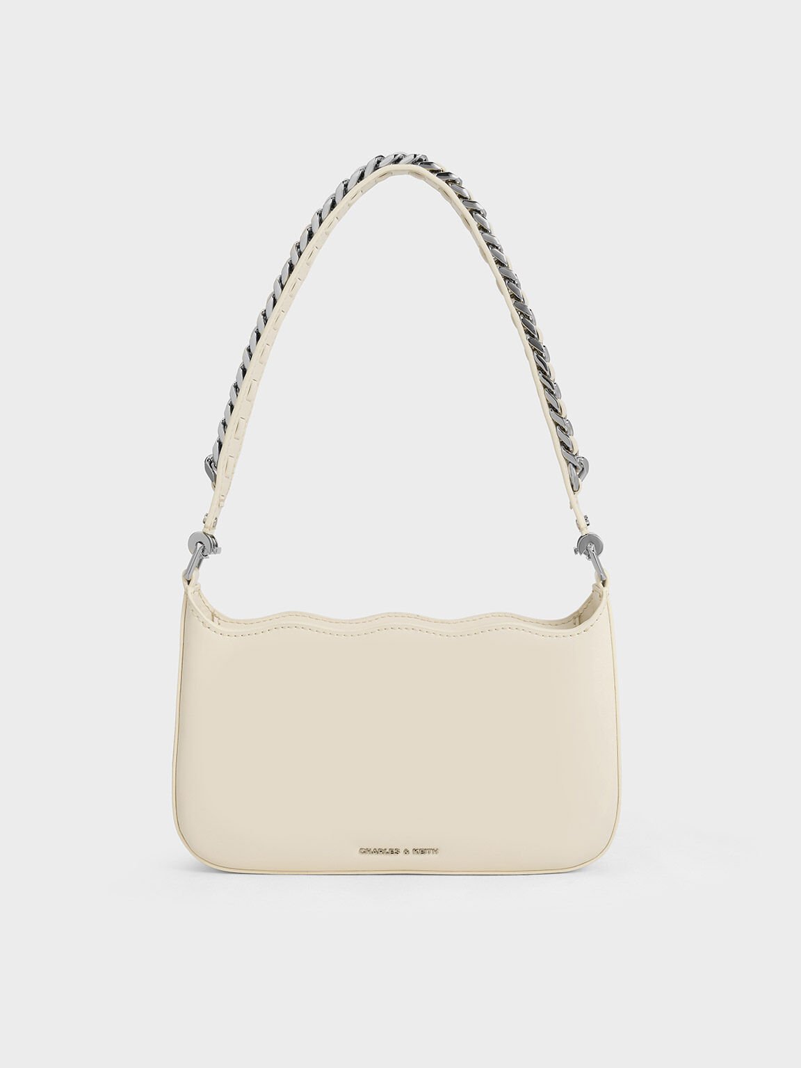 Wavy Braided Chain-Link Shoulder Bag, Chalk, hi-res