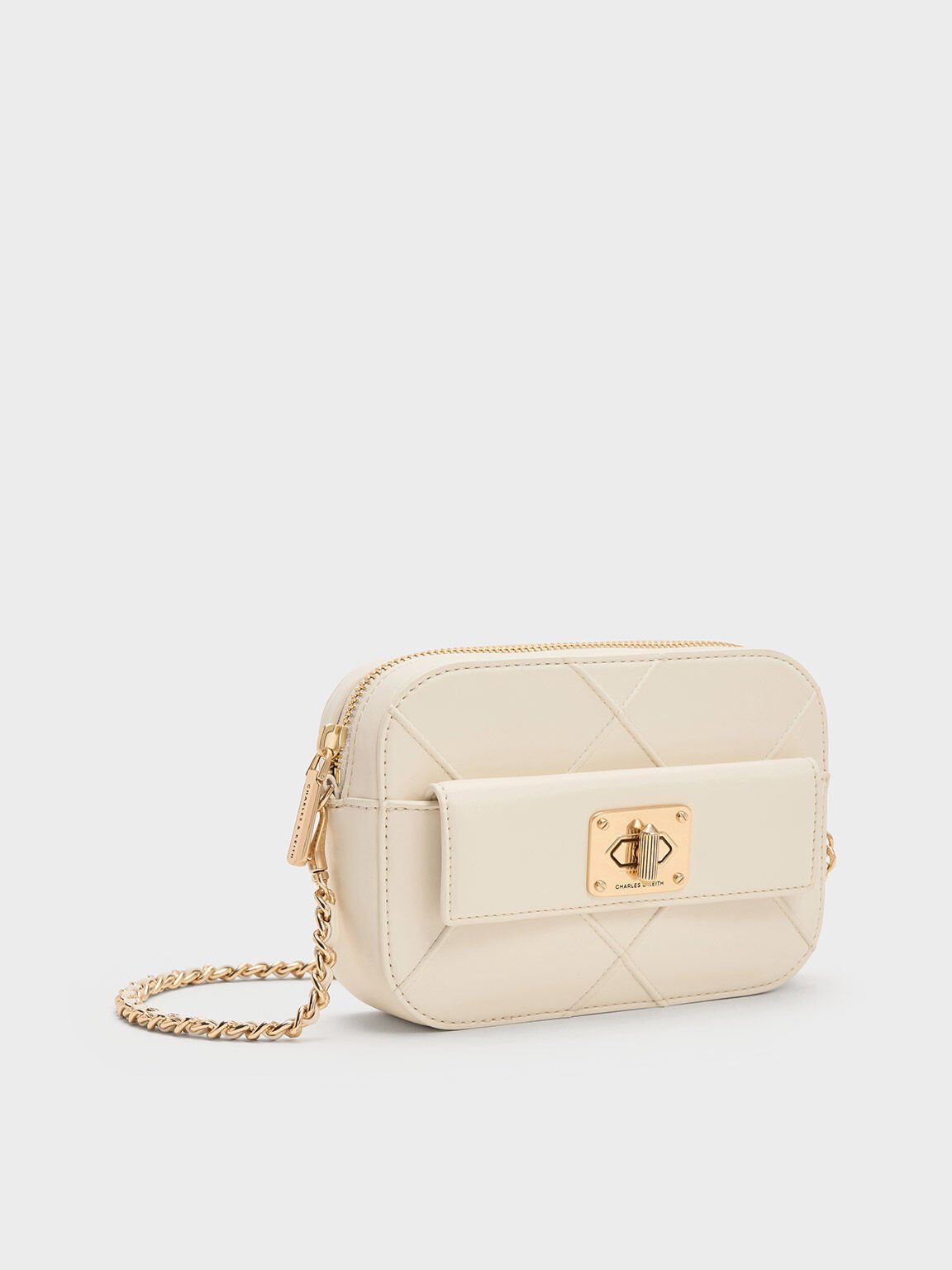 Eleni Quilted Zip Crossbody Bag, Cream, hi-res