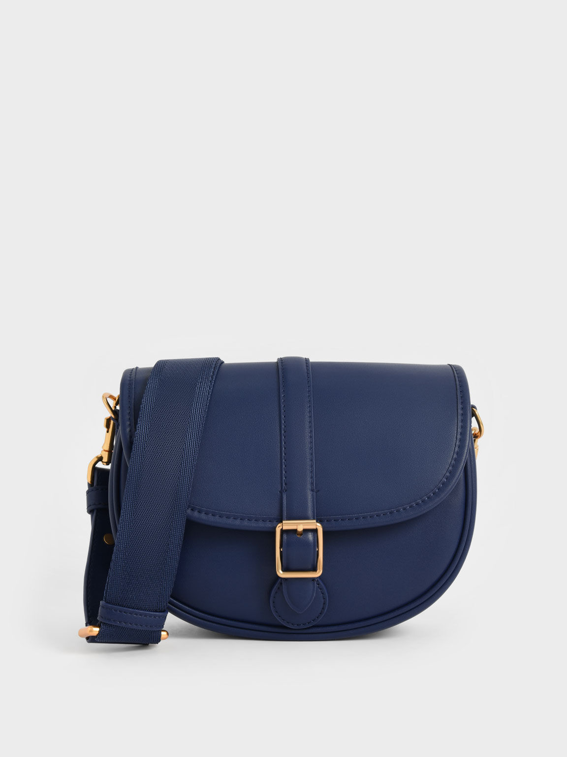 Navy Flora Belted Saddle Bag - CHARLES & KEITH IN