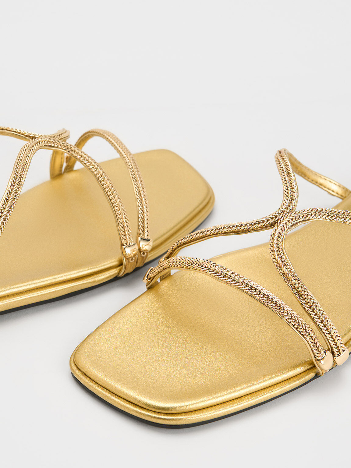 Metallic Braided Strappy Sandals, Gold, hi-res