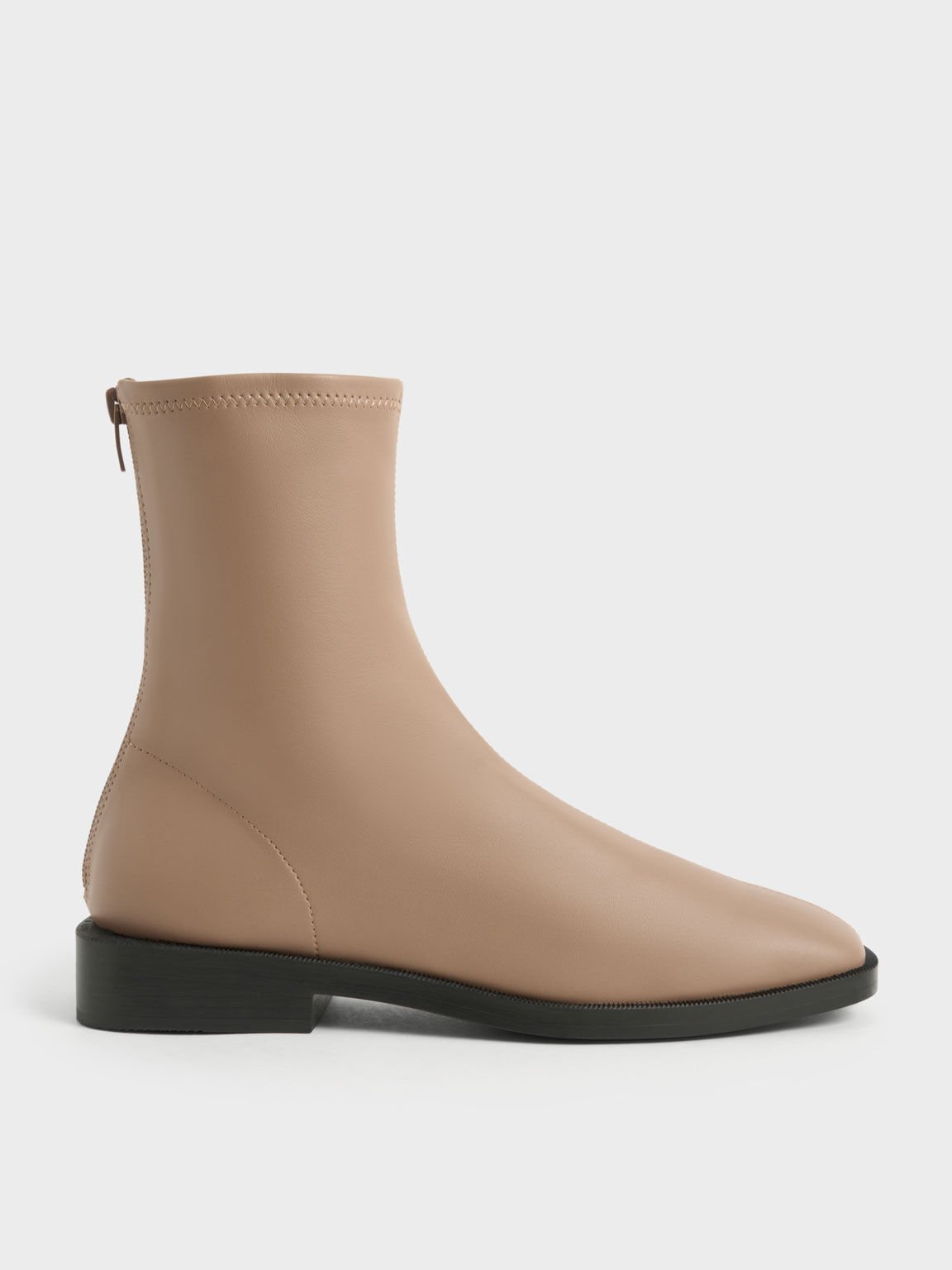 Square Toe Zip-Up Ankle Boots, Camel, hi-res