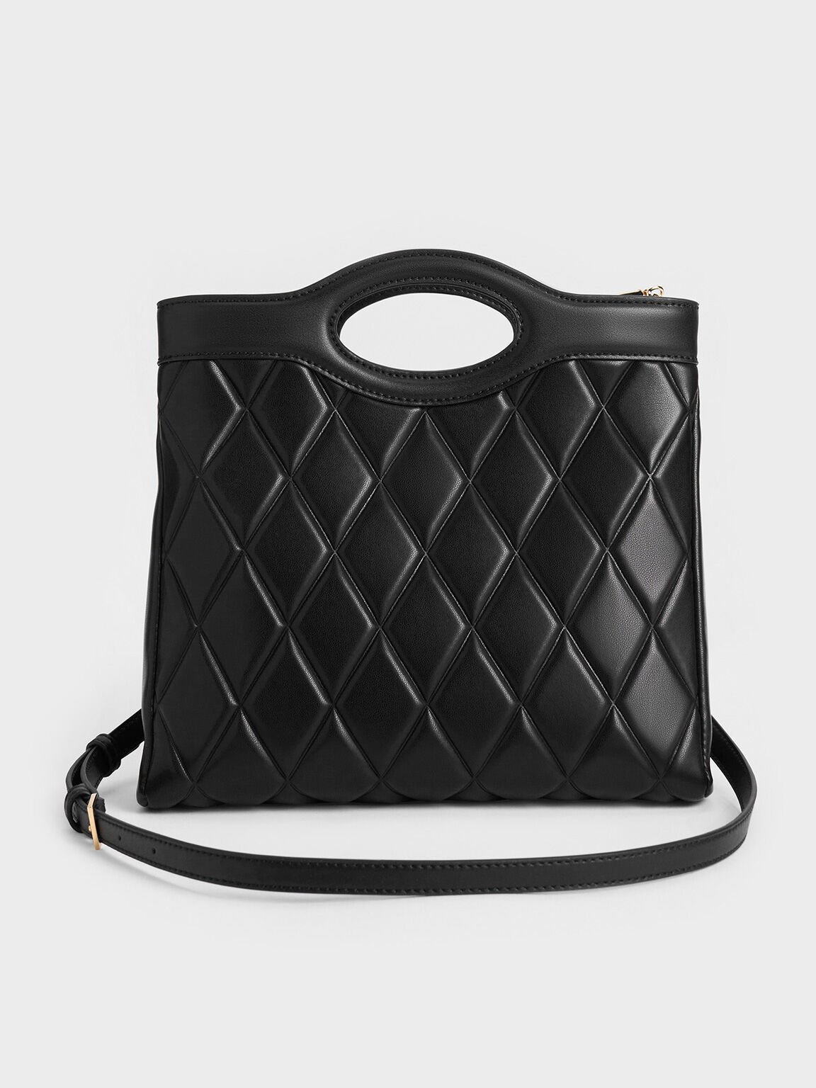 Arwen Quilted Curved-Handle Bag, Noir, hi-res