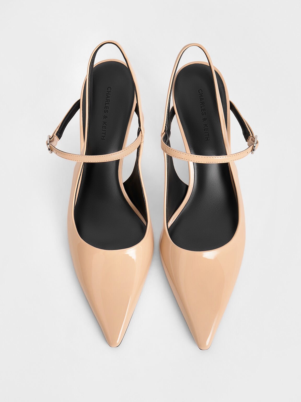 Patent Two-Tone Heel Slingback Pumps, Nude, hi-res