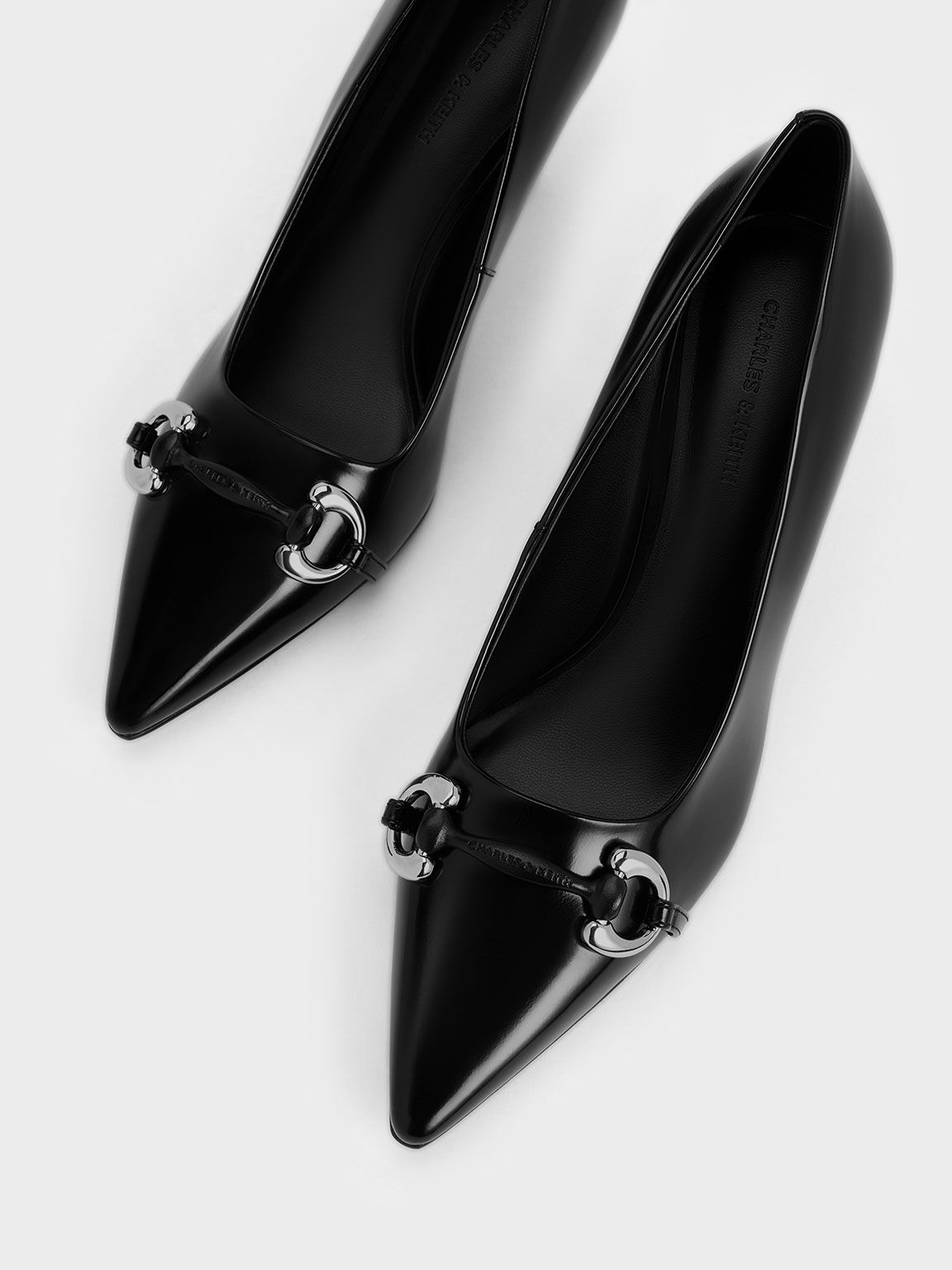 Metallic Accent Kitten-Heel Pointed-Toe Pumps, Black Box, hi-res