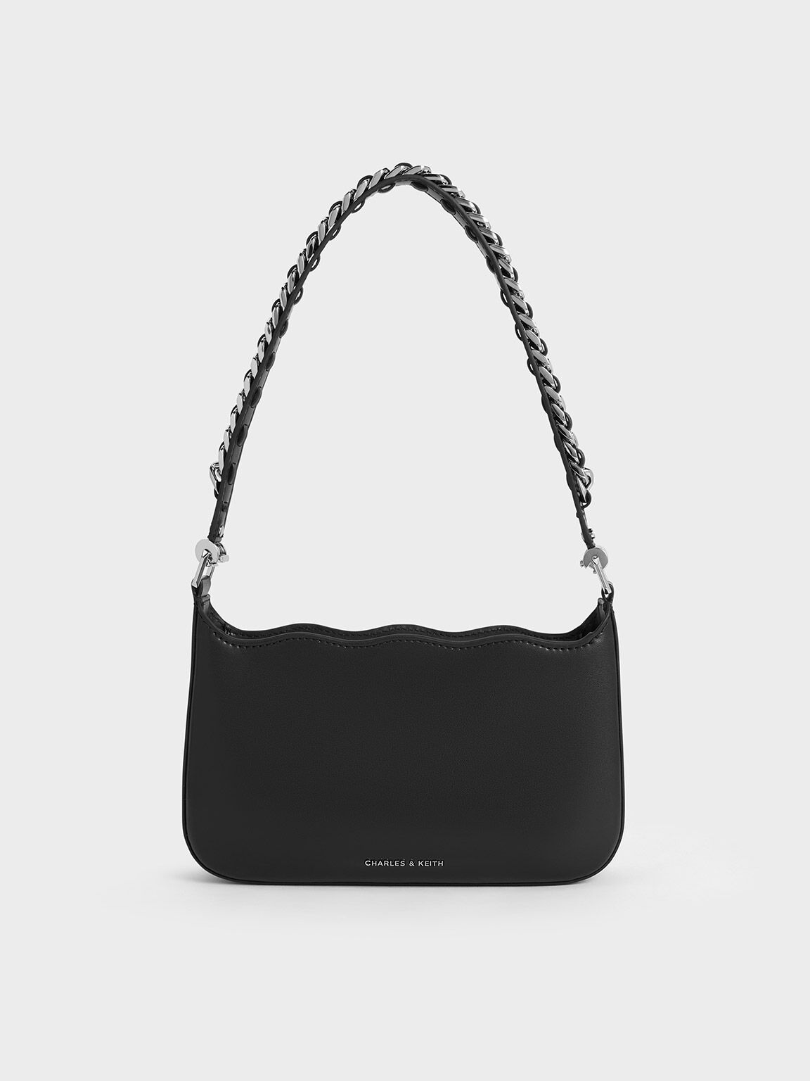 Wavy Braided Chain-Link Shoulder Bag, Noir, hi-res