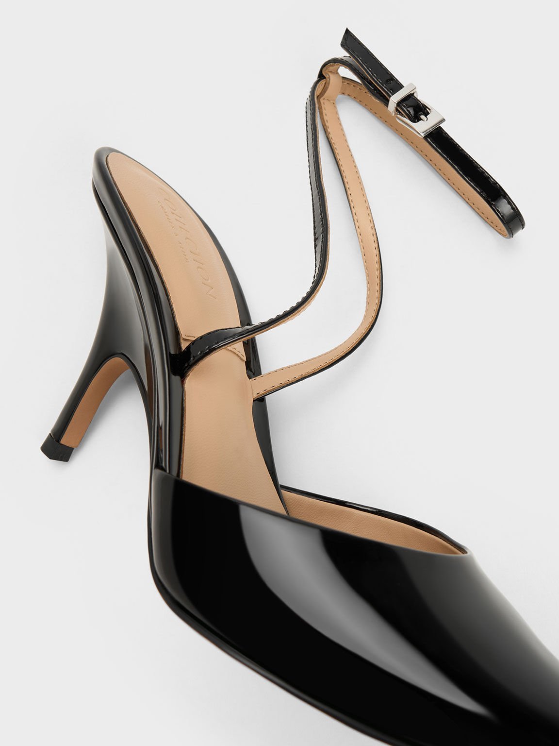 Patent Leather Ankle Strap Pumps, Black, hi-res