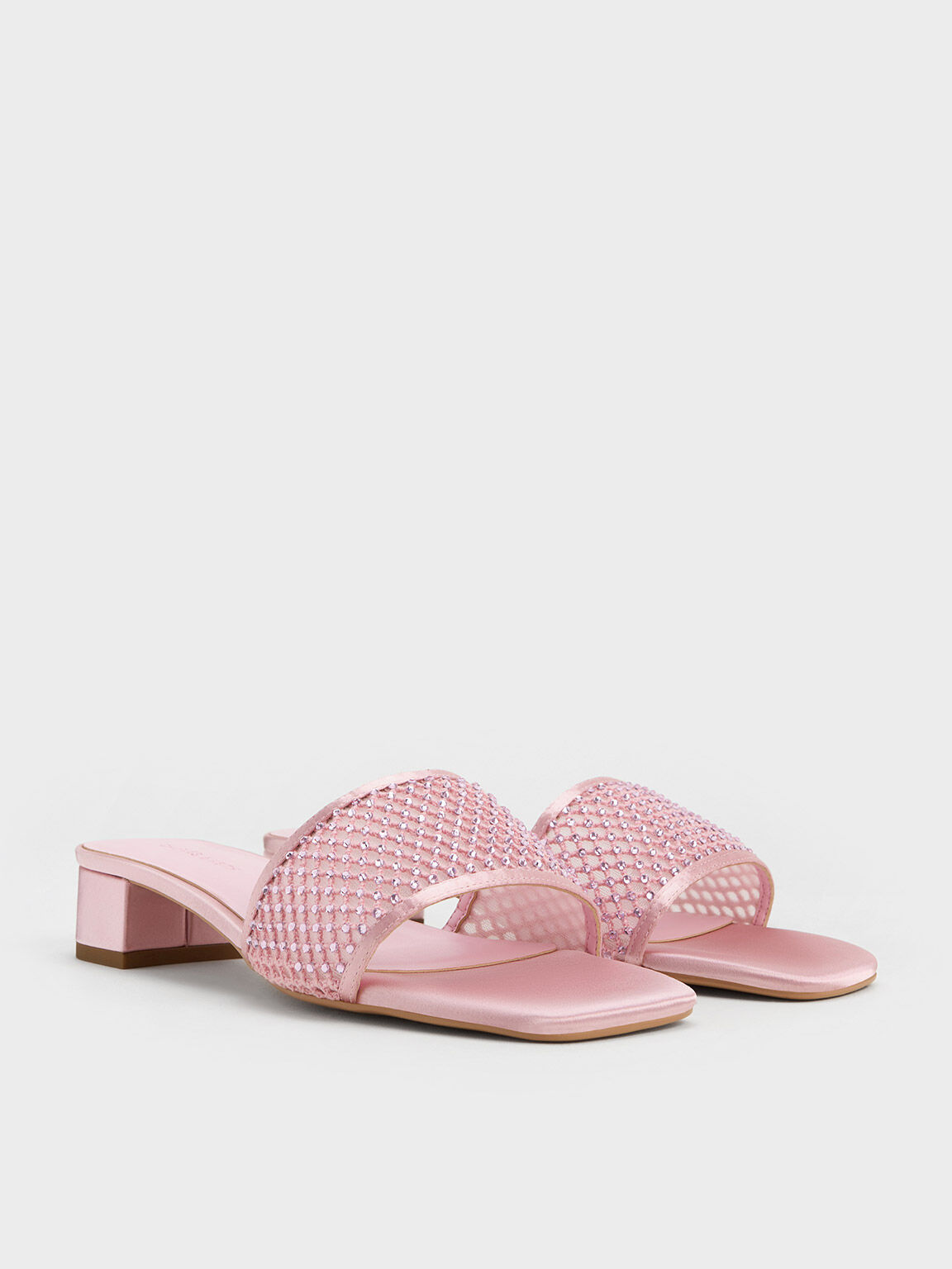 Mesh Crystal-Embellished Heeled Mules, Light Pink, hi-res