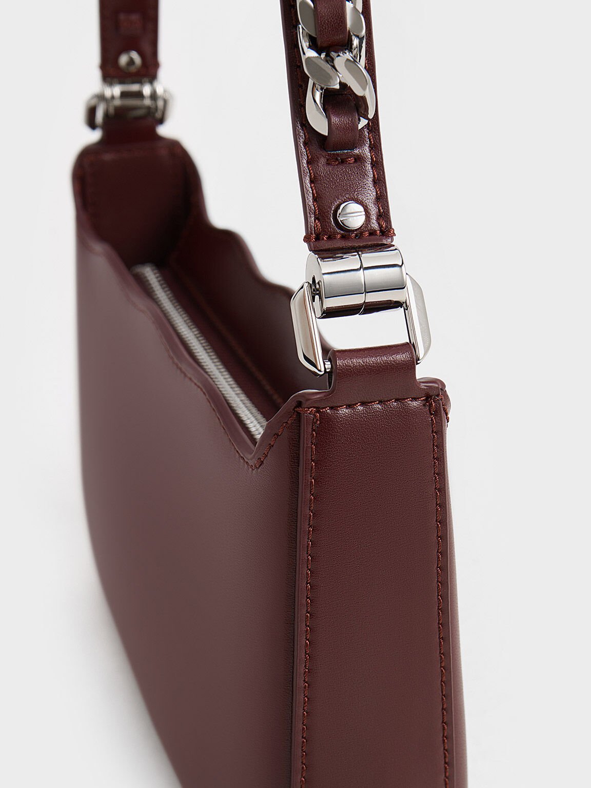 Wavy Braided Chain-Link Shoulder Bag, Burgundy, hi-res