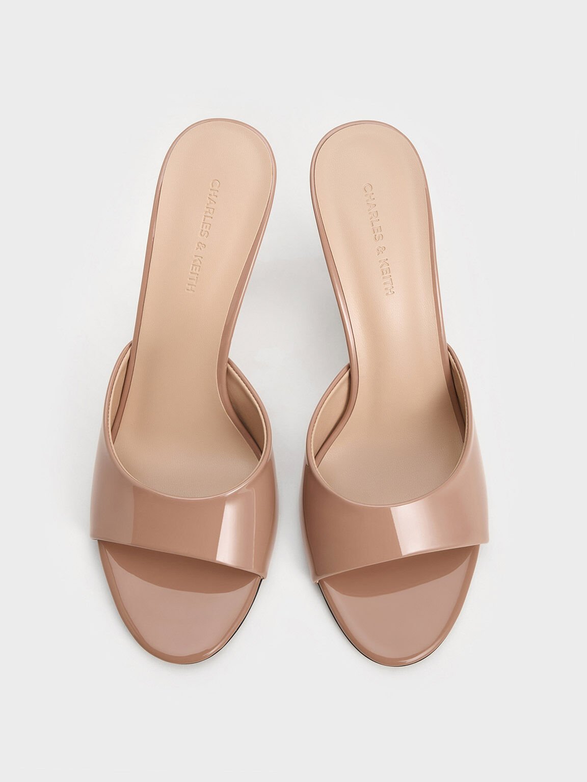 Patent Open-Toe Heeled Mules, Nude, hi-res