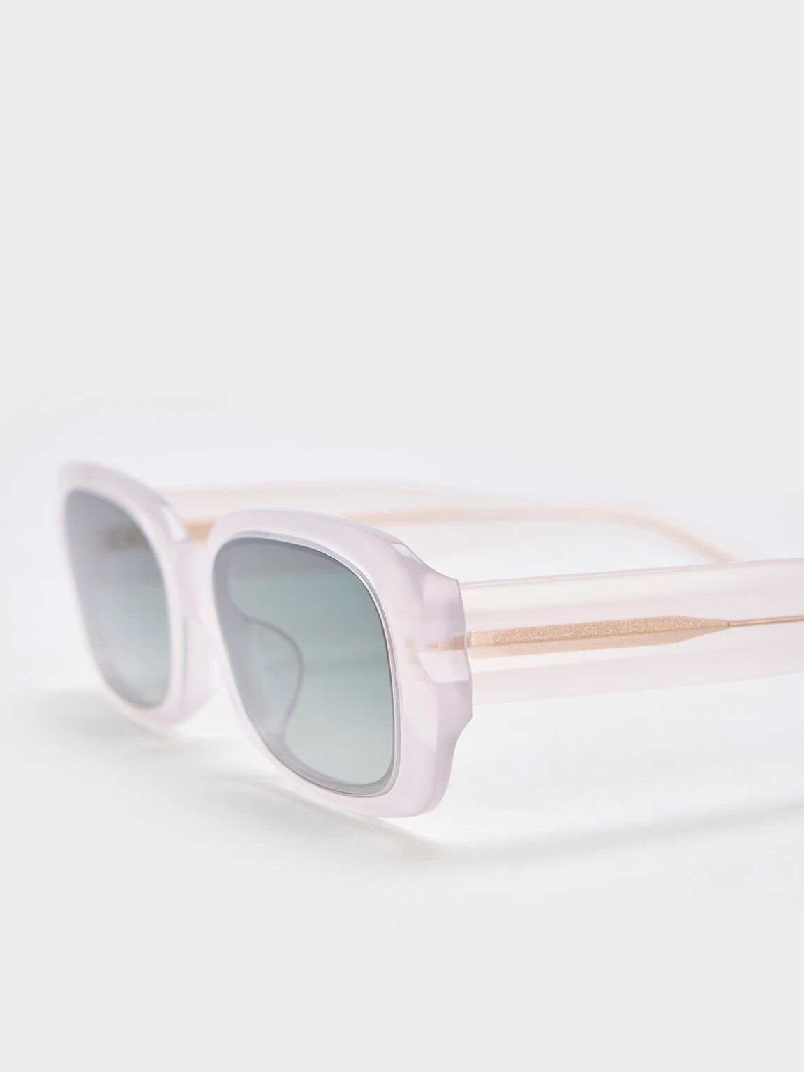 Recycled Acetate Angular Sunglasses, Transparent, hi-res