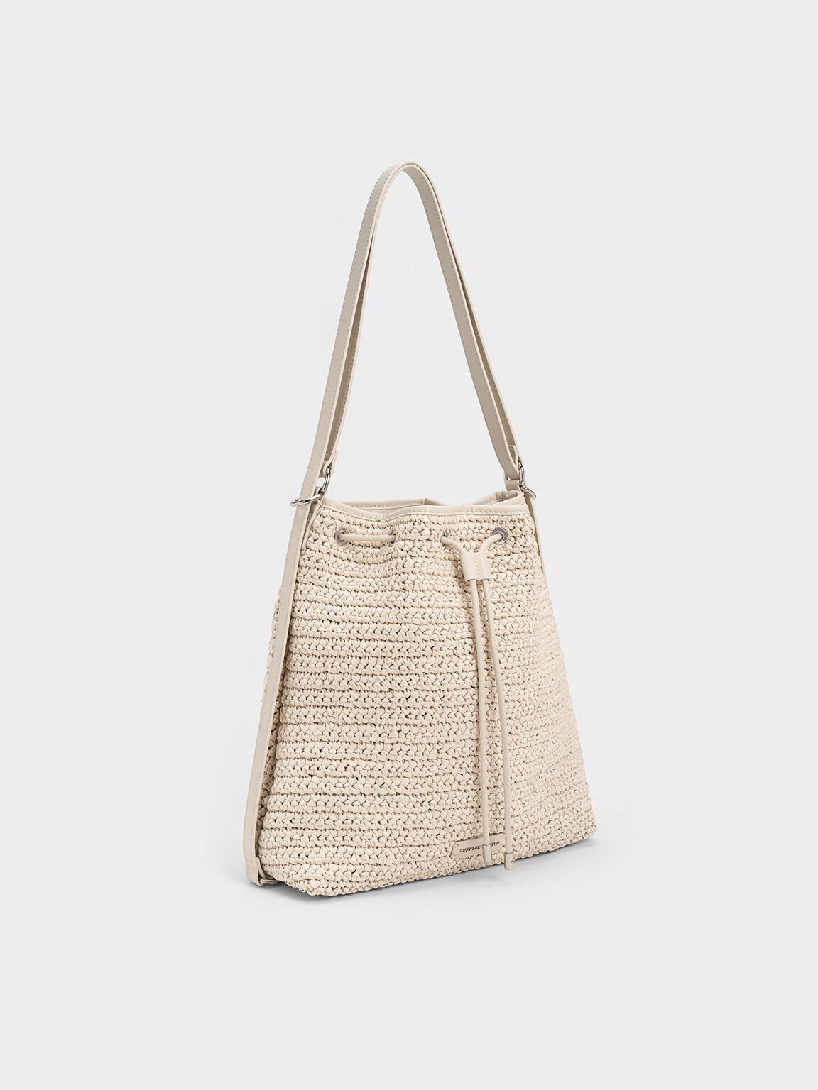 Neva Woven Two-Way Bucket Bag, Beige, hi-res