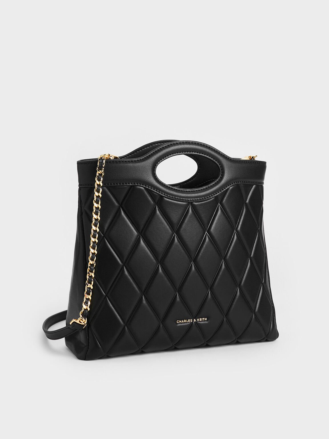 Arwen Quilted Curved-Handle Bag, Noir, hi-res