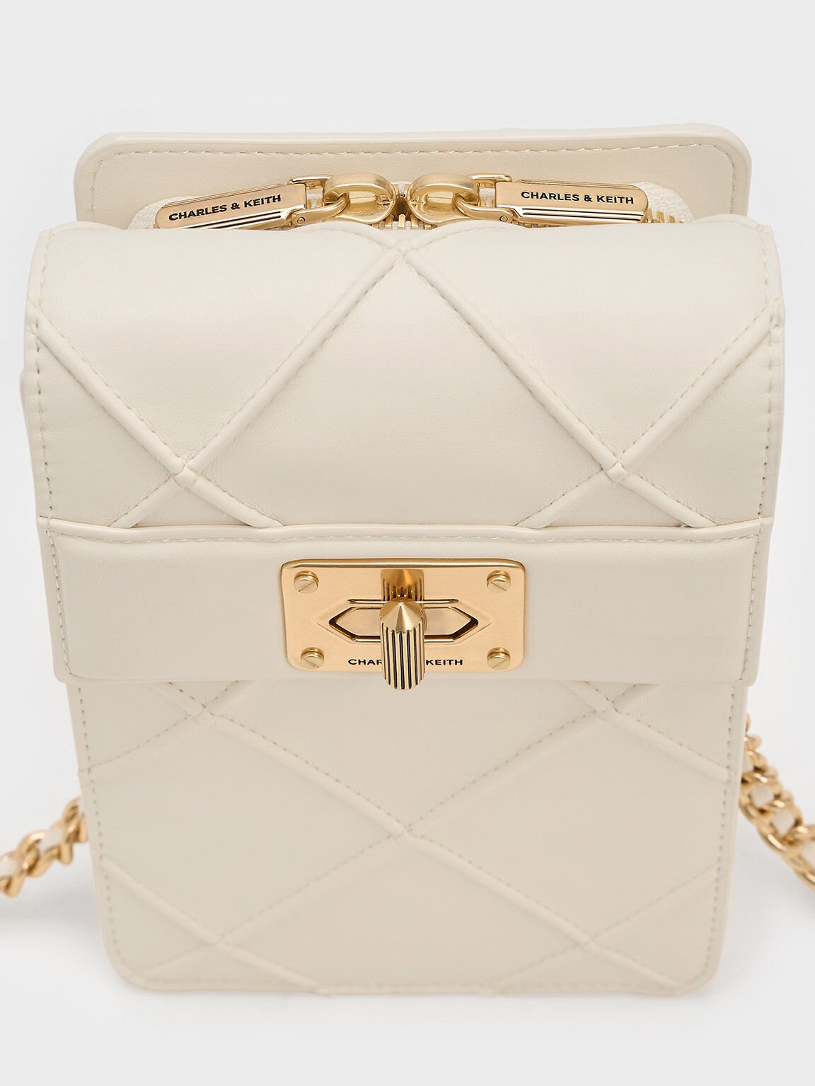 Eleni Quilted Elongated Crossbody Bag, Cream, hi-res