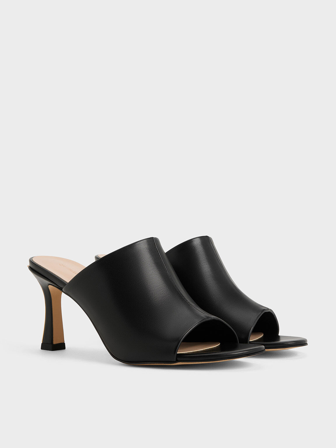 Round-Toe Heeled Mules, Black, hi-res