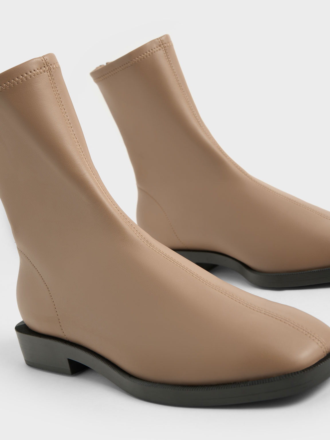 Square Toe Zip-Up Ankle Boots, Camel, hi-res