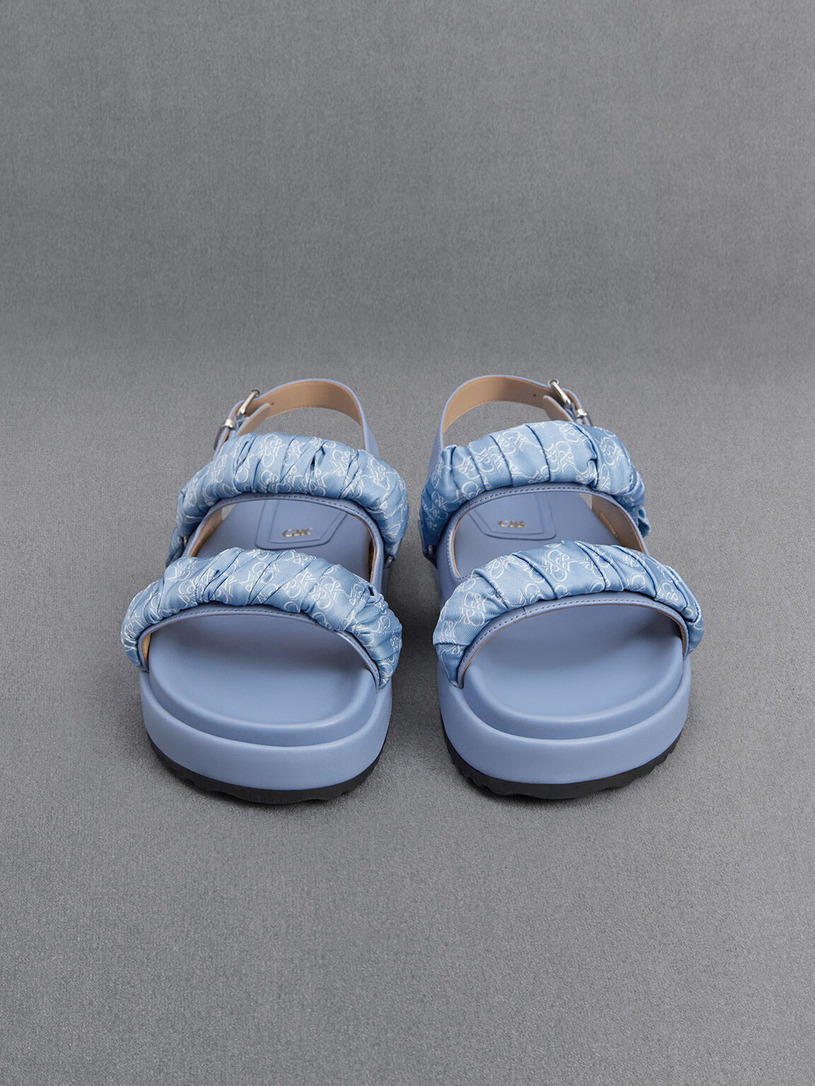 Tully Leather Ruched-Strap Sandals, Light Blue, hi-res