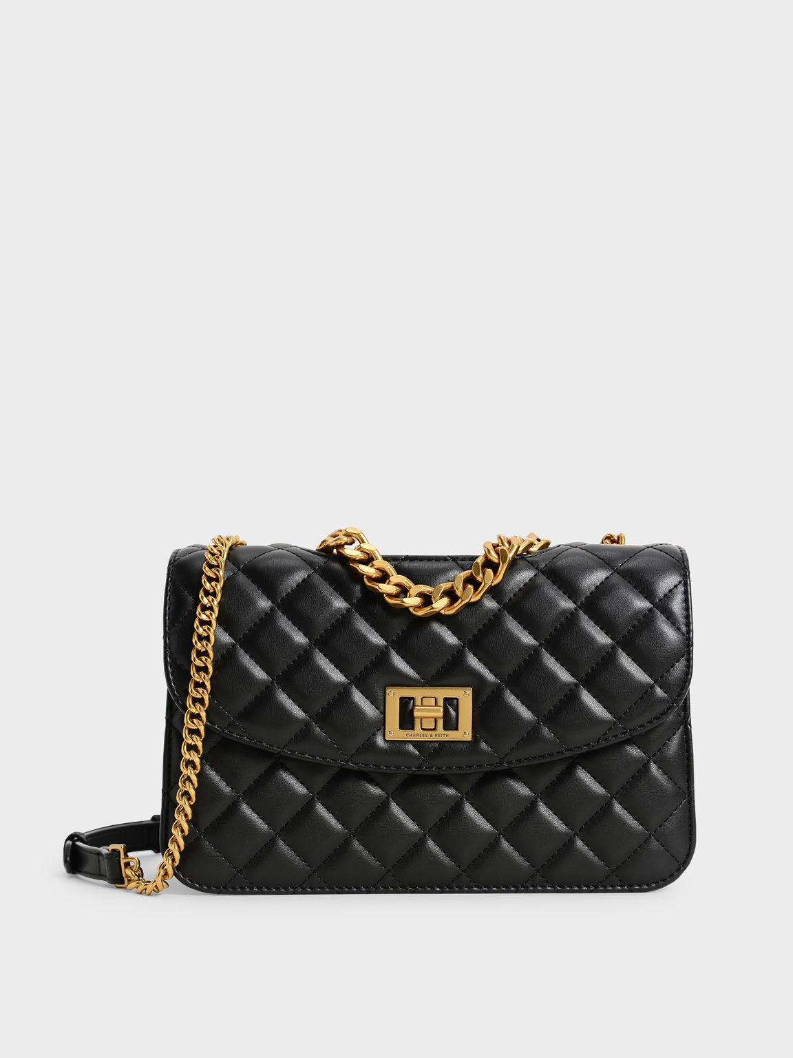 Black Quilted Diamante Strap Cross Body Bag | Yours Clothing