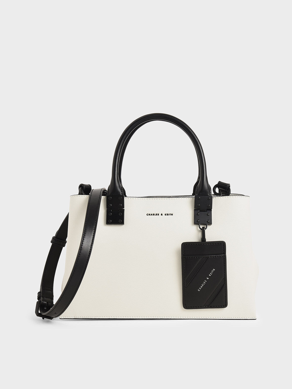 Charles & Keith - Women's Classic Double Top Handle Bag, White, M