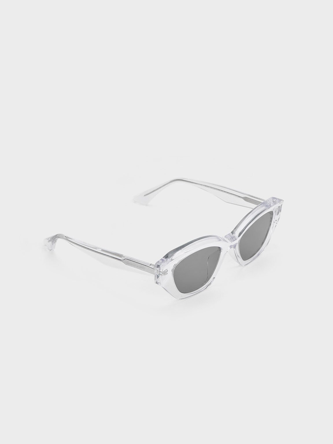 Recycled Acetate Geometric-Frame Cateye Sunglasses, Clear, hi-res