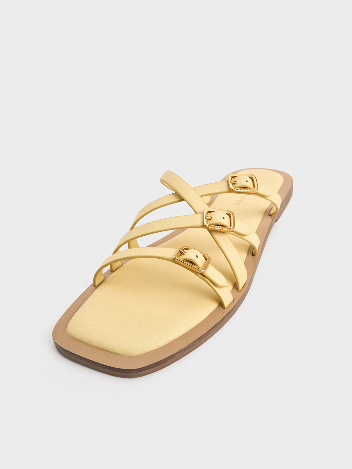 Strappy Buckled Slide Sandals, Yellow, hi-res