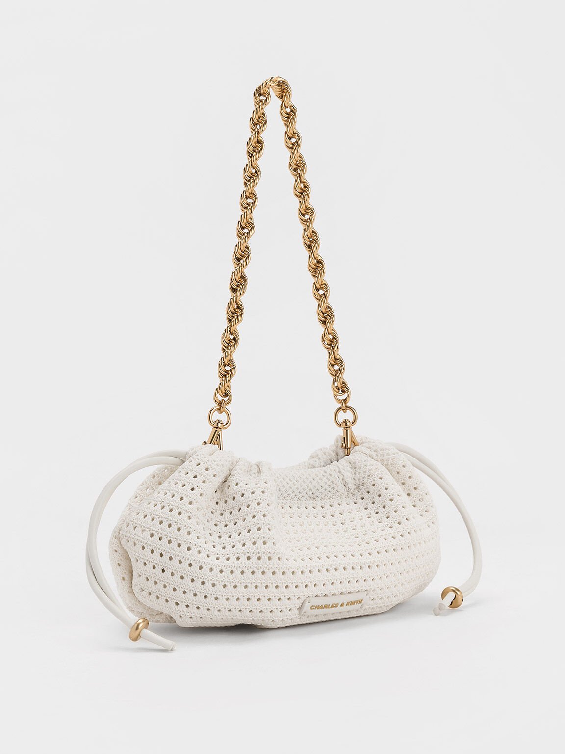 Ida Knitted Chain-Handle Clutch, Cream, hi-res