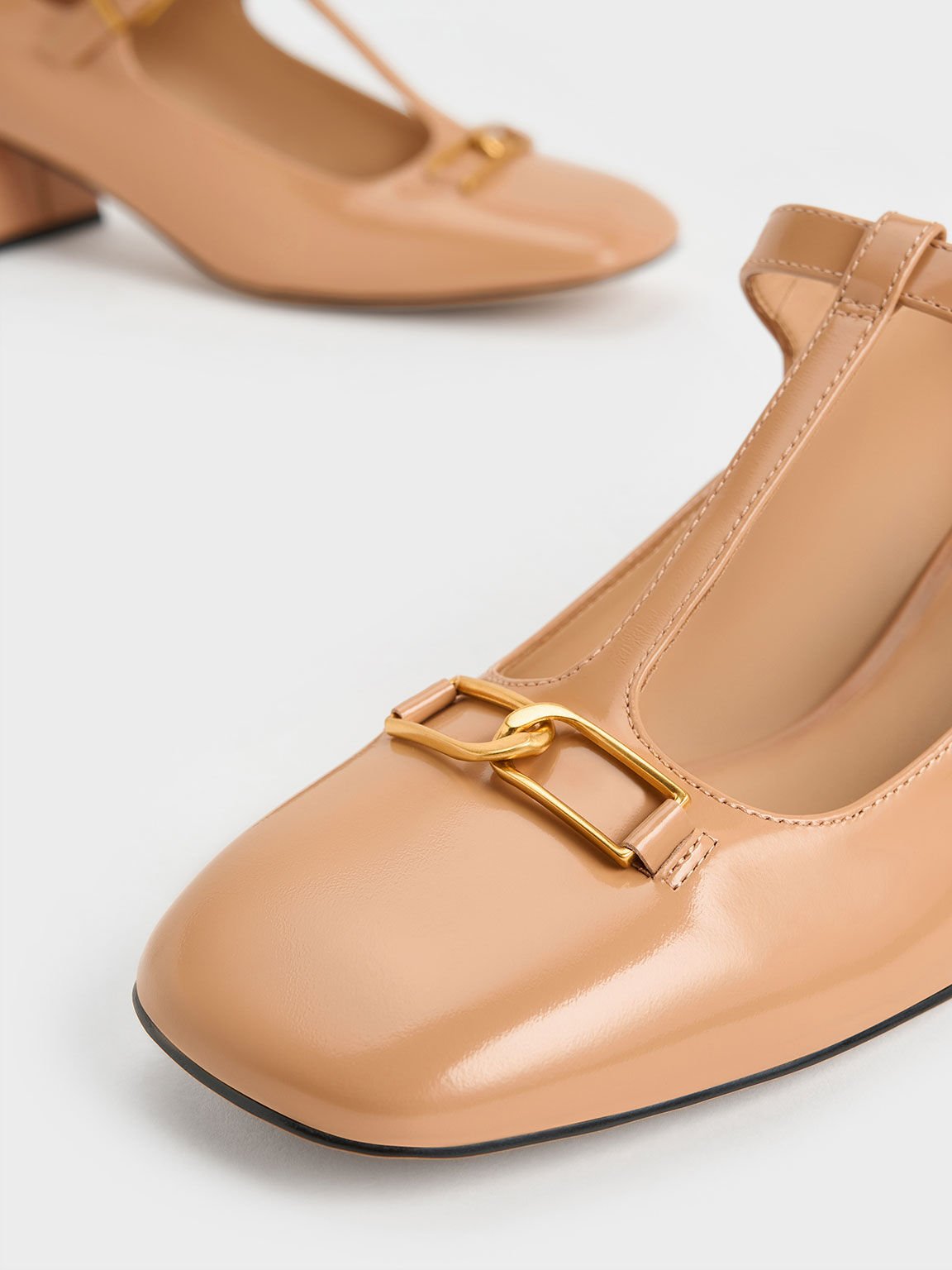 Gabine Leather T-Bar Mary Jane Pumps, Nude, hi-res