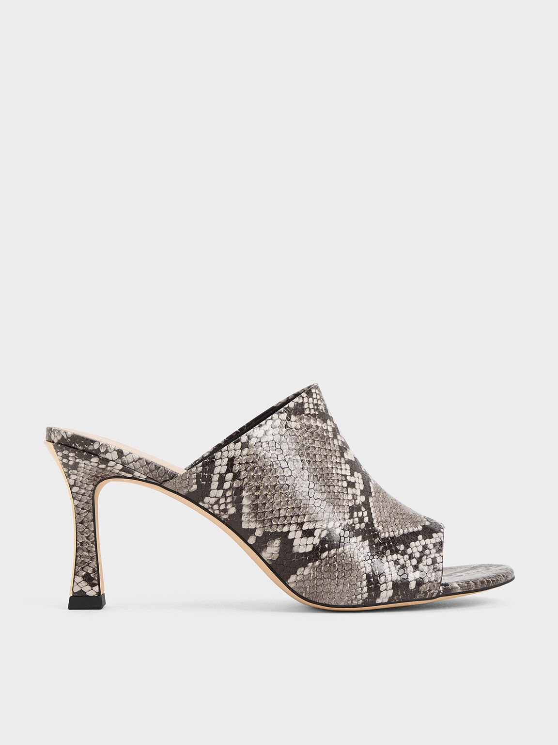 Snake-Print Round-Toe Heeled Mules, Animal Print Natural, hi-res