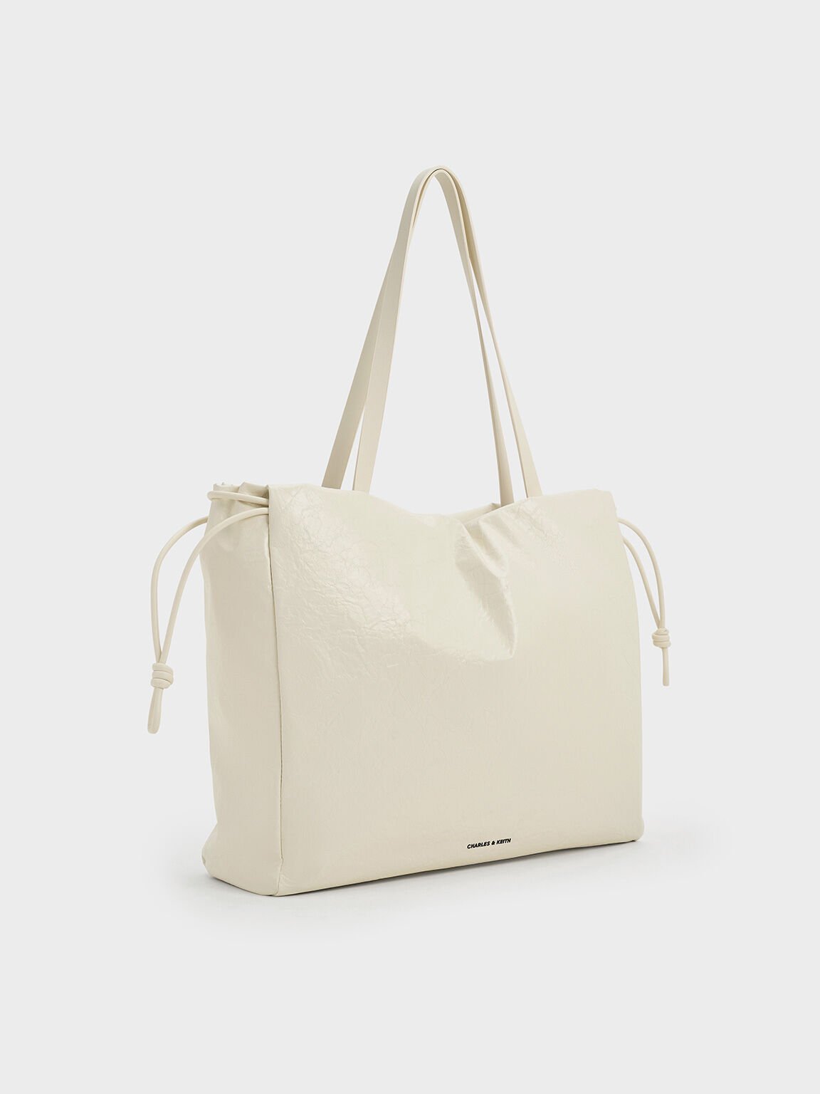 Bethel Crinkle-Effect Ruched Drawstring Tote Bag, Cream, hi-res