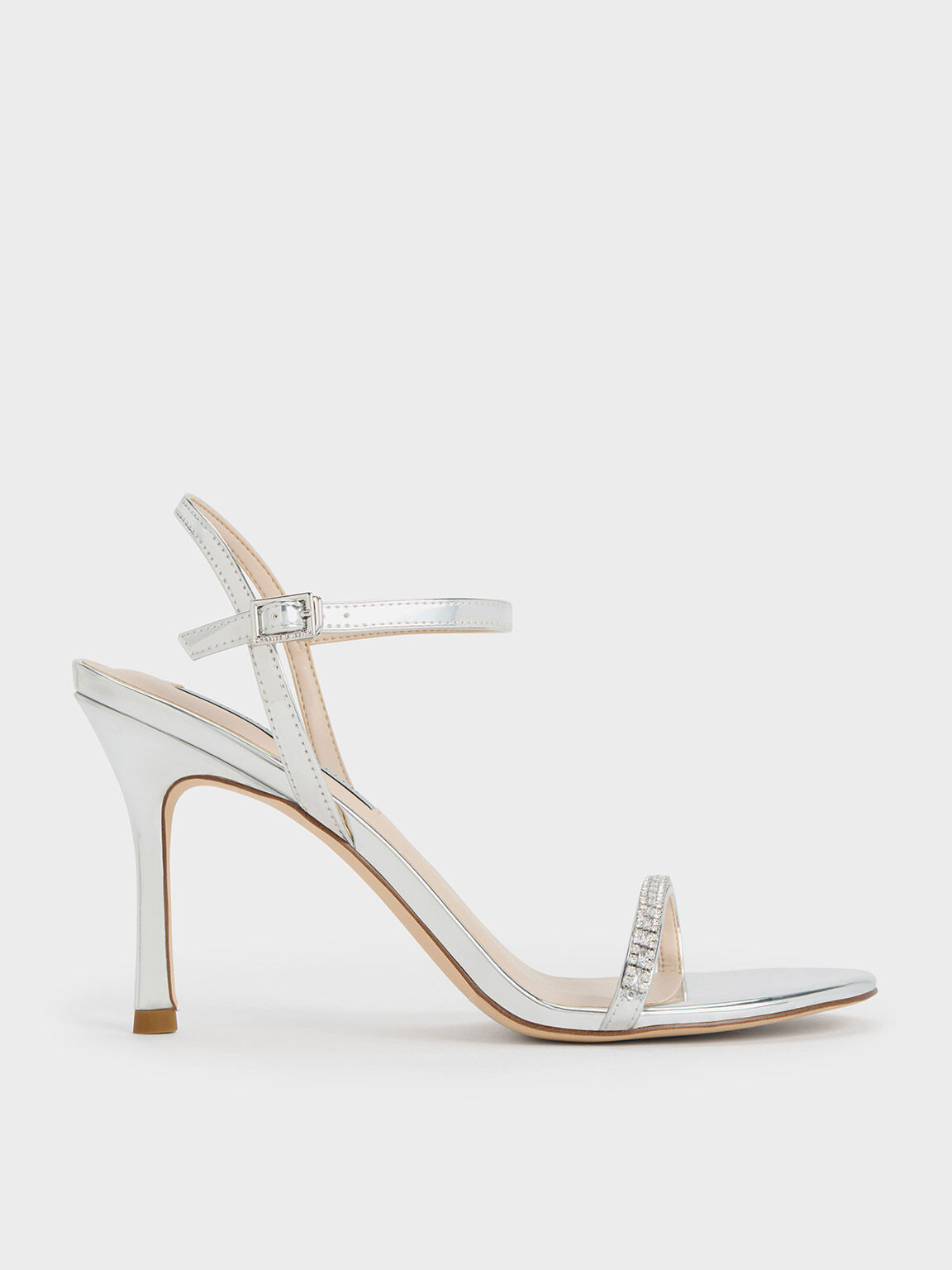 Ambrosia Metallic Gem-Embellished Ankle-Strap Pumps - Silver